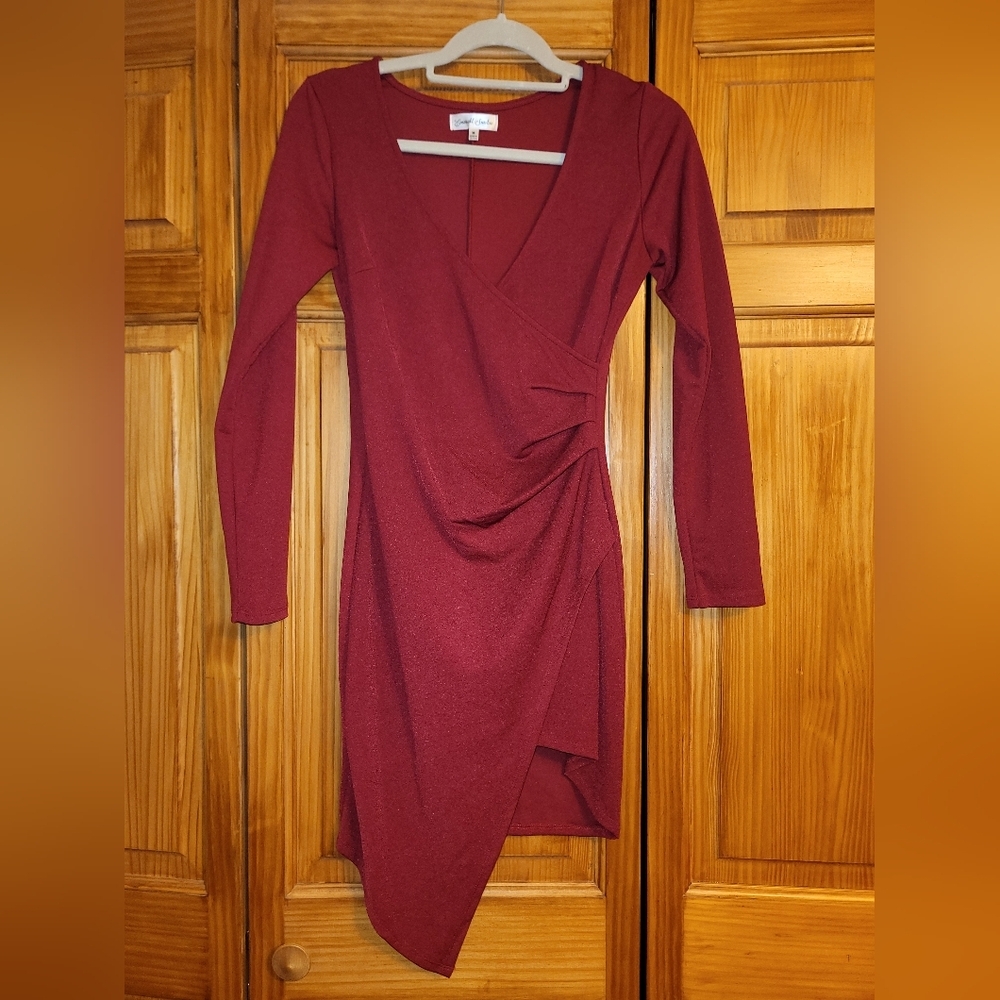 Burgundy colored fitted dress